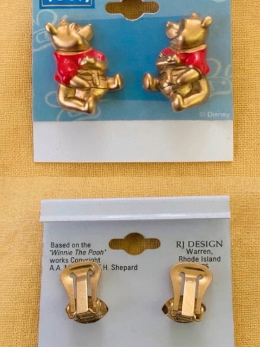 Disney Gold and Red Winnie the Pooh Clip-On Earrings